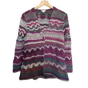 J JIll  Knit Cardigan Purple Multicolor Wool Blend XS Petite Cottagecore